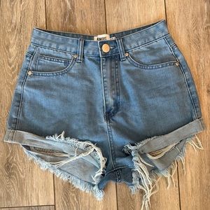 Princess Polly Cut-Off Denim Jean High Rise Shorts Distressed Stretch